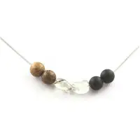 Bijoux Pierres et Minéraux. Collier Quartz Tourmaline rutile du Brésil + Perles Onyx noir mat + Chaine en acier inoxydable.