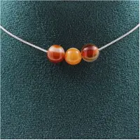 Bijoux Pierres et Minéraux. Collier 3 perles Agate rubanée 8 mm. Chaine en acier inoxydable Collier femmes, hommes. Taille personnalisable.