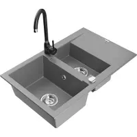 Mexen Gaspar évier en granit 1,5 bac avec égouttoir et mitigeur Telma, Gris - 6507-71-670200-70