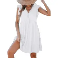 Jojomino Robe cardigan à manches courtes et col en V avec bordure en dentelle, blanche, taille L