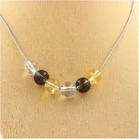 Bijoux Pierres et Minéraux. Collier perles Quartz fumé + Citrine + Quartz 8 mm. Chaine en acier Collier femmes, hommes. Taille personnalis