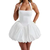Semoic Robe dos nu sans manches pour femme, décontractée, nouée au dos
