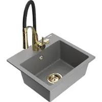 Mexen Évier 1 bac en granit Milo avec mitigeur Aster, gris (6505-71-73450-57-G)