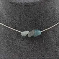 Bijoux Pierres et Minéraux. Collier 3 perles Apatite du Brésil. Chaine en acier inoxydable Collier femmes, hommes. Taille personnalisable.