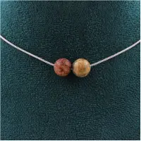 Bijoux Pierres et Minéraux. Collier 2 perles Jaspe léopard 8 mm. Chaine en acier inoxydable Collier femmes, hommes. Taille personnalisable.