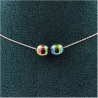 Bijoux Pierres et Minéraux. Collier 2 perles Hématite multicolore 8 mm. Chaine en acier inoxydable Collier femmes, hommes. Taille personna