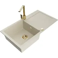 Mexen Leo Évier 1 bac en granit avec égouttoir et mitigeur Rita, Beige - 6501-69-670300-50