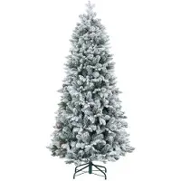 MUVOE HOMCOM Sapin de Noël artificiel, neige artificielle et pommes de pin, réaliste, ignifuge, pied métallique, 183 cm, vert