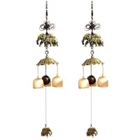 Semoic Pendentif Carillon à Vent en Métal Double Éléphant Pendentif Cloche en Cuivre de Style Japonais