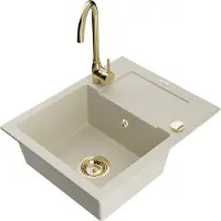 Mexen Évier en granit Enzo avec égouttoir et mitigeur Telma, beige (6506-69-670200-50)