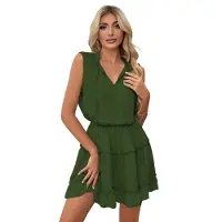 Semoic Robe sans manches à col en V fendu pour femme, collection printemps-été 2025
