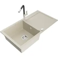Mexen Leo Évier en granit 1 bac avec égouttoir et mélangeur Flora, Beige - 6501-69-670401-07