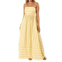 Semoic Robe longue smockée à rayures et dos nu pour femme