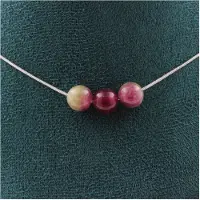 Bijoux Pierres et Minéraux. Collier 3 perles Tourmaline bicolore 8 mm Chaine en acier inoxydable Collier femmes, hommes. Taille personnali