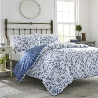 Laura Ashley Home Parure de lit Elise, lit double/queen size, bleu moyen