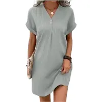 Semoic Robes d'été décontractées à col en V et boutons pour femmes (2025)