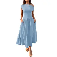 Semoic Robe longue sans manches pour femme, été 2025, One Shou