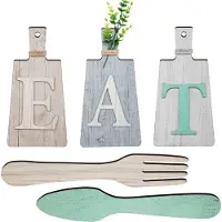Jojomino Planche à découper, ensemble de panneaux « manger » à suspendre, décoration murale, fourchette et cuillère de cuisine, A