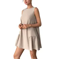 Semoic Robe gilet sans manches à col rond de couleur unie XXL