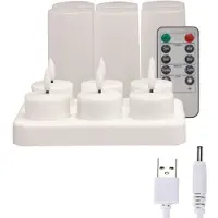 Melitt 6 Bougies Votives Rechargeables Sans Flamme avec Télécommande et Minuteur, Bougies Chauffe-Plat à LED en Plastique Blanc, Base de Charge