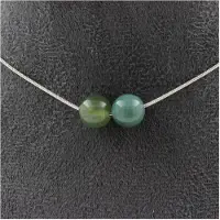 Bijoux Pierres et Minéraux. Collier 2 perles Agate mousse 8 mm. Chaine en acier inoxydable Collier femmes, hommes. Taille personnalisable.