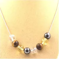 Bijoux Pierres et Minéraux. Collier perles Oeil de Tigre + Citrine + Quartz + Hématite 8 mm. Collier femmes, hommes. Taille personnalisabl