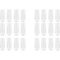 Tlily 24 flûtes à champagne en plastique sans pied - Verres transparents de 25 cl