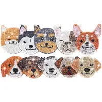 Tlily Lot de 10 sous-verres en bois et cristal à faire soi-même avec support, motif animal et chien