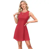 Jojomino Mini-robe de soirée sans manches à col ras du cou, rouge, taille XS