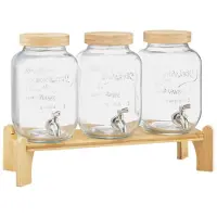OEM Distributeur de Boissons - - 3,8 L - Verre Transparent - Support en Bois - Robinet et Infuseur