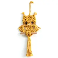 Jojomino Décoration murale Hibou Tapisserie en macramé tissée Pendentif Ornement Tapisserie bohème tissée Jaune