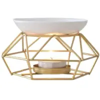 Typecat Lampe à parfum en céramique, brûleur d'huiles essentielles en métal pour huiles et cires avec bol rond
