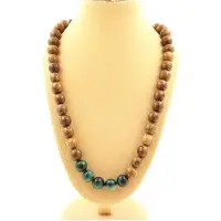 Bijoux Pierres et Minéraux. Collier perles Emeraude de Zambie Qualité 3A + bois 8 mm. Chaine en Collier femmes, hommes. Taille personnalis