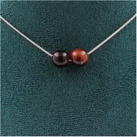 Bijoux Pierres et Minéraux. Collier 2 perles Oeil de Tigre rouge 8 mm. Chaine en acier inoxydable Collier femmes, hommes. Taille personnal
