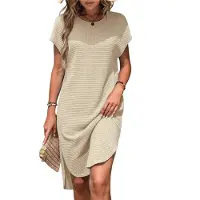 Torribaly Robe mi-longue fendue de couleur unie pour femme, taille S