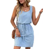 Semoic Robe courte à cordon de serrage texturée ajourée pour femme