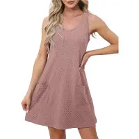 Semoic Robes sans manches à col en V et poches pour femmes, violettes