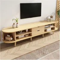 MUVOE Meuble Tv De Salon Avec Espace De Rangement + Plateau Rond Mdf Veiné Bois 2 Tiroirs,Capacité De Charge 30kg Taille 175 X 40 X 42cm
