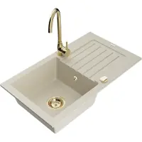 Mexen Pablo Évier en granit 1 bac avec égouttoir et mitigeur Telma, Beige - 6510-69-670200-50