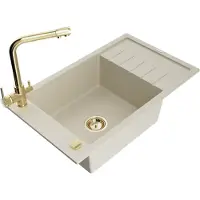 Mexen Elias évier 1 bac en granit avec égouttoir et mitigeur Duero, Beige - 6511-69-671600-50