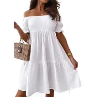 Semoic Robe d'été à manches lanternes et épaules dénudées pour femme