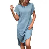Torribaly Robe mi-longue fendue couleur unie pour femme, été, bleu clair, taille L
