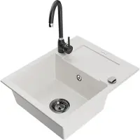 Mexen Évier en granit Enzo avec égouttoir et mitigeur Telma, blanc (6506-20-670200-70)
