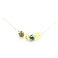 Bijoux Pierres et Minéraux. Collier Perles Chrysocolle de Namibie + Citrine 8 mm Chaine en acier inoxydable.