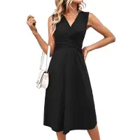 Semoic Robe d'été portefeuille sans manches à col en V pour femme