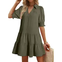 Jojomino Robe plissée à manches mi-longues pour femme, verte, taille L