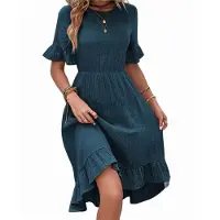 Semoic Robes à manches courtes pour femmes, taille haute, col rond
