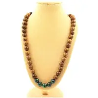 Bijoux Pierres et Minéraux. Collier perles Malachite du Congo qualité 7A + bois 8 mm. Chaine en Collier femmes, hommes. Taille personnalis