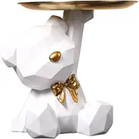 Jojomino Plateau de Rangement Statue Porte-CléS Figurine, Boucles D'Oreilles Rouges à LèVres, Statues D'Ours avec Plat, Sculptures Bol CléS-D
