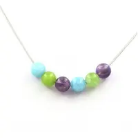 Bijoux Pierres et Minéraux. Collier perles Améthyste + Calcédoine bleu + Péridot 8 mm. Chaine en Collier femmes, hommes. Taille personnali
